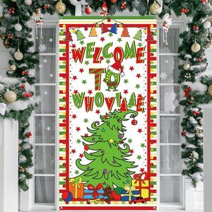 Christmas Door Cover Decorations | Grinch Door Decoration  71x35 inches